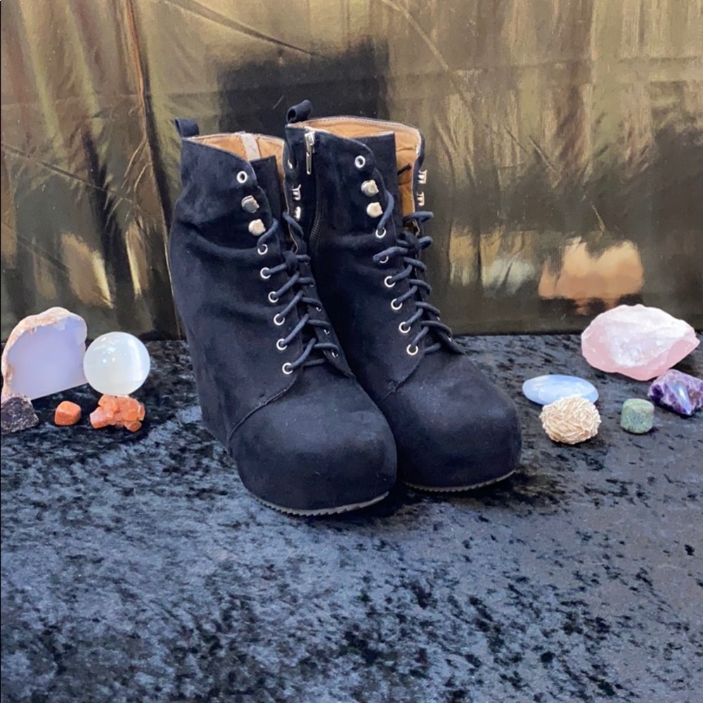 Black boot wedges size 8
